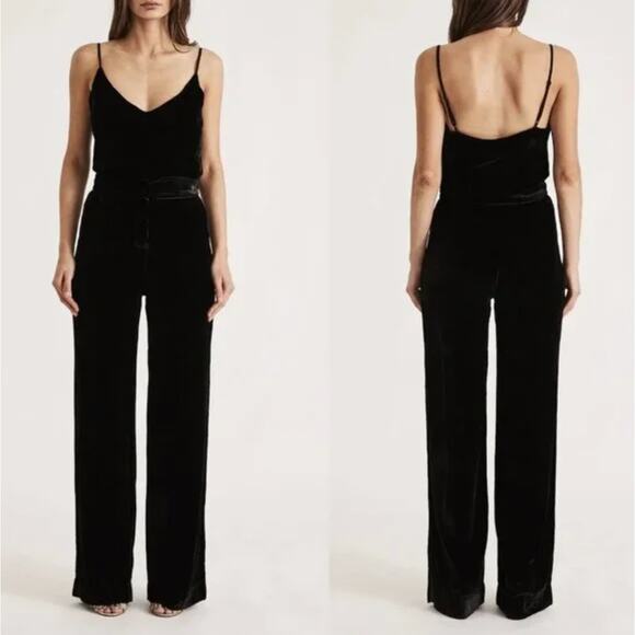 Sleeping with Jacques | Dinner Party Silk Velvet Wide Leg Pants in Black 1 / S - Picture 2 of 15